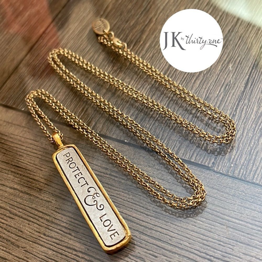 JK by Thirty-One PROTECT & LOVE Pendant Necklace 6187 Two Tone